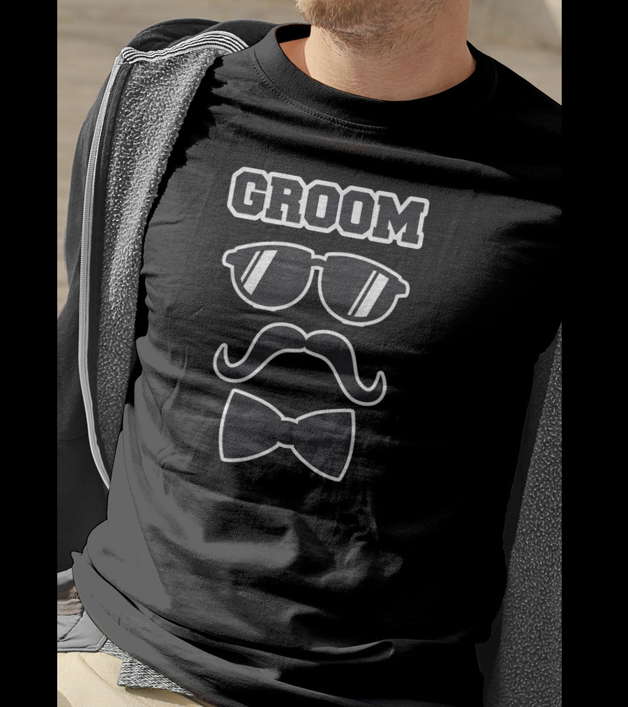 Groom Sunglasses Mustache Bowtie Bachelor Party Fun T-Shirt