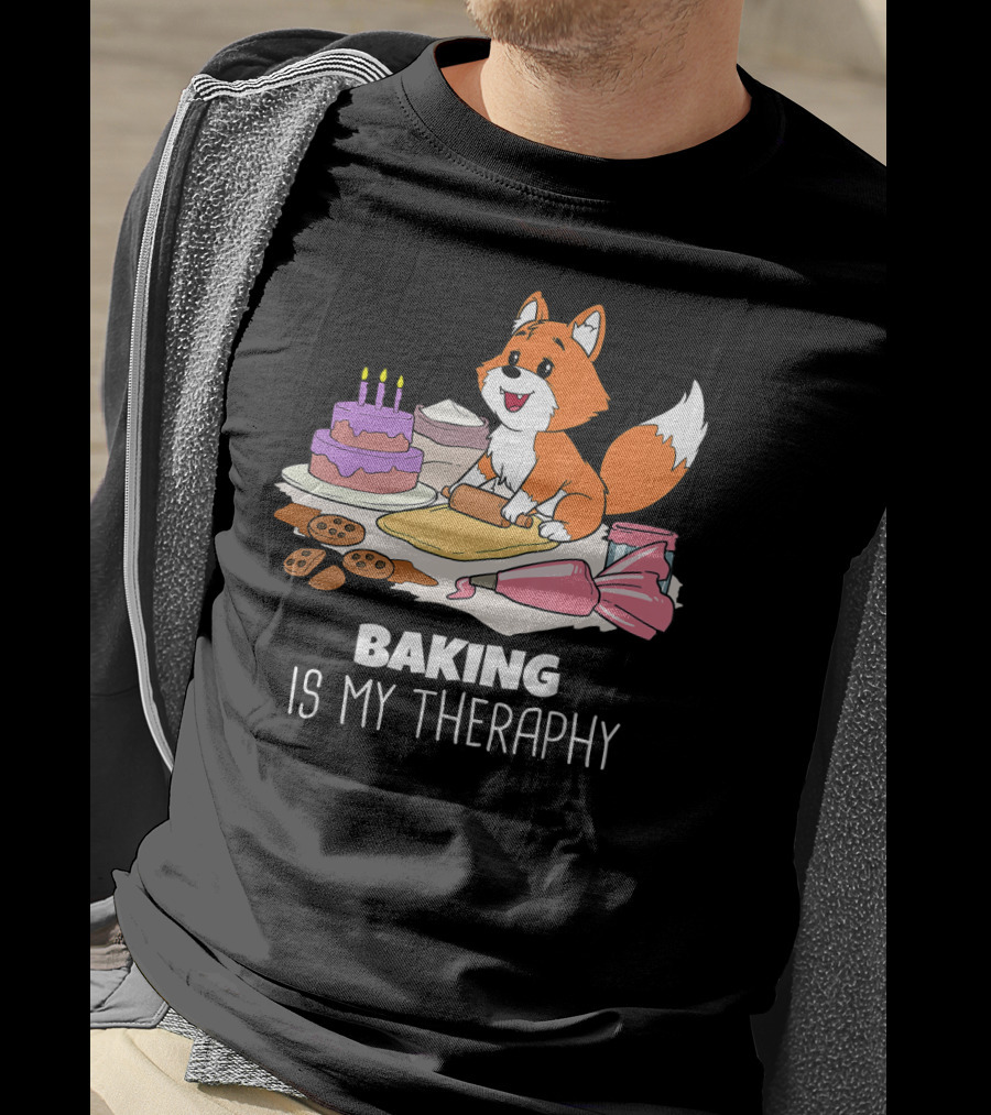 Funny Fox Baking Is My Therapy Doug T-Shirt