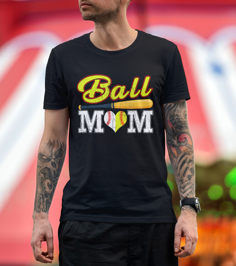 Ball Mom Softball Baseball Heart Bat T-Shirt