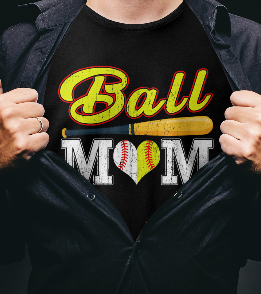 Ball Mom Softball Baseball Heart Bat T-Shirt