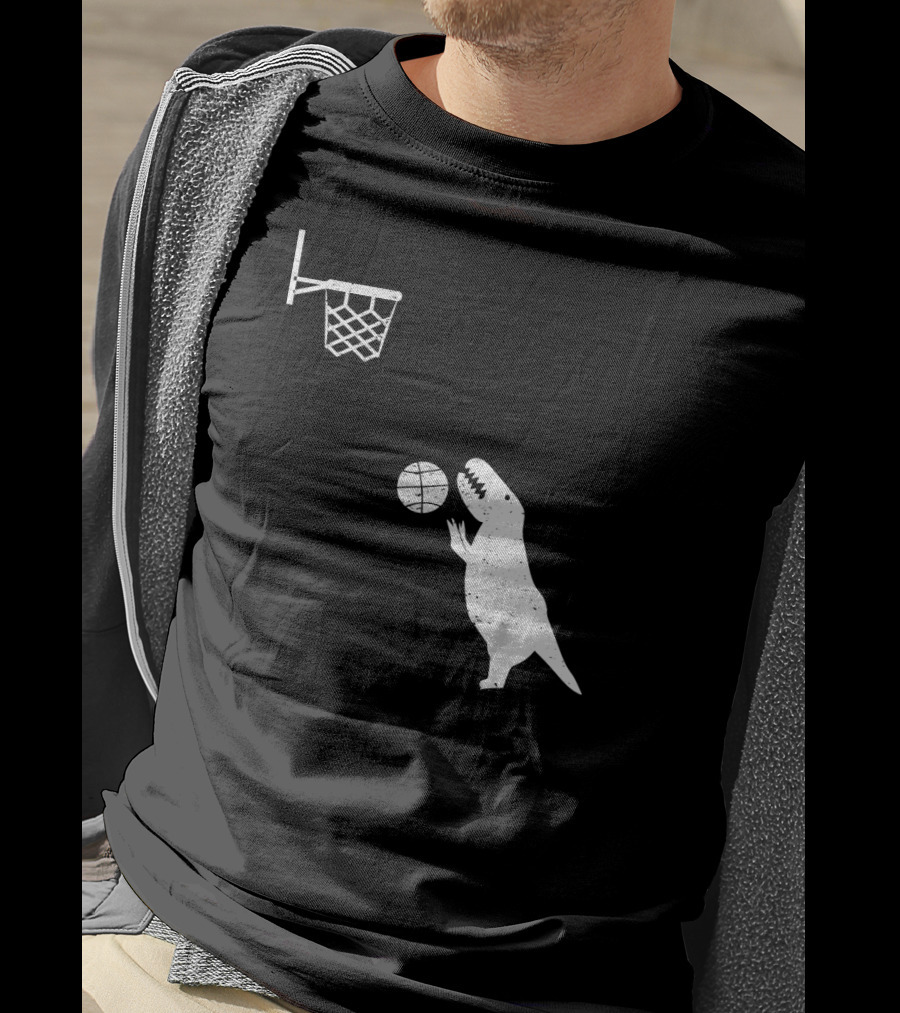 Funny Basketball Dinosaur Rex Throwin' Slam Dunk T-Shirt