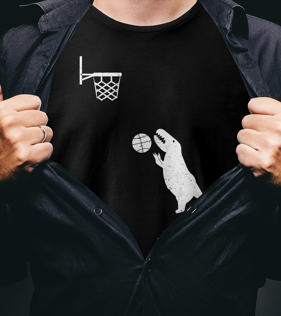 Funny Basketball Dinosaur Rex Throwin' Slam Dunk T-Shirt