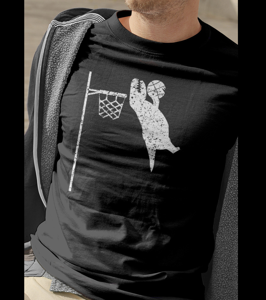 Jumping Tyrannosaurus Rex Dunks Basketball Hoop T-Shirt