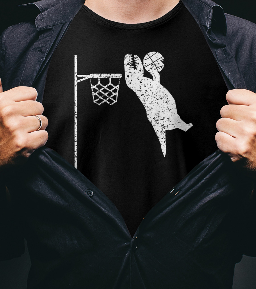 Jumping Tyrannosaurus Rex Dunks Basketball Hoop T-Shirt