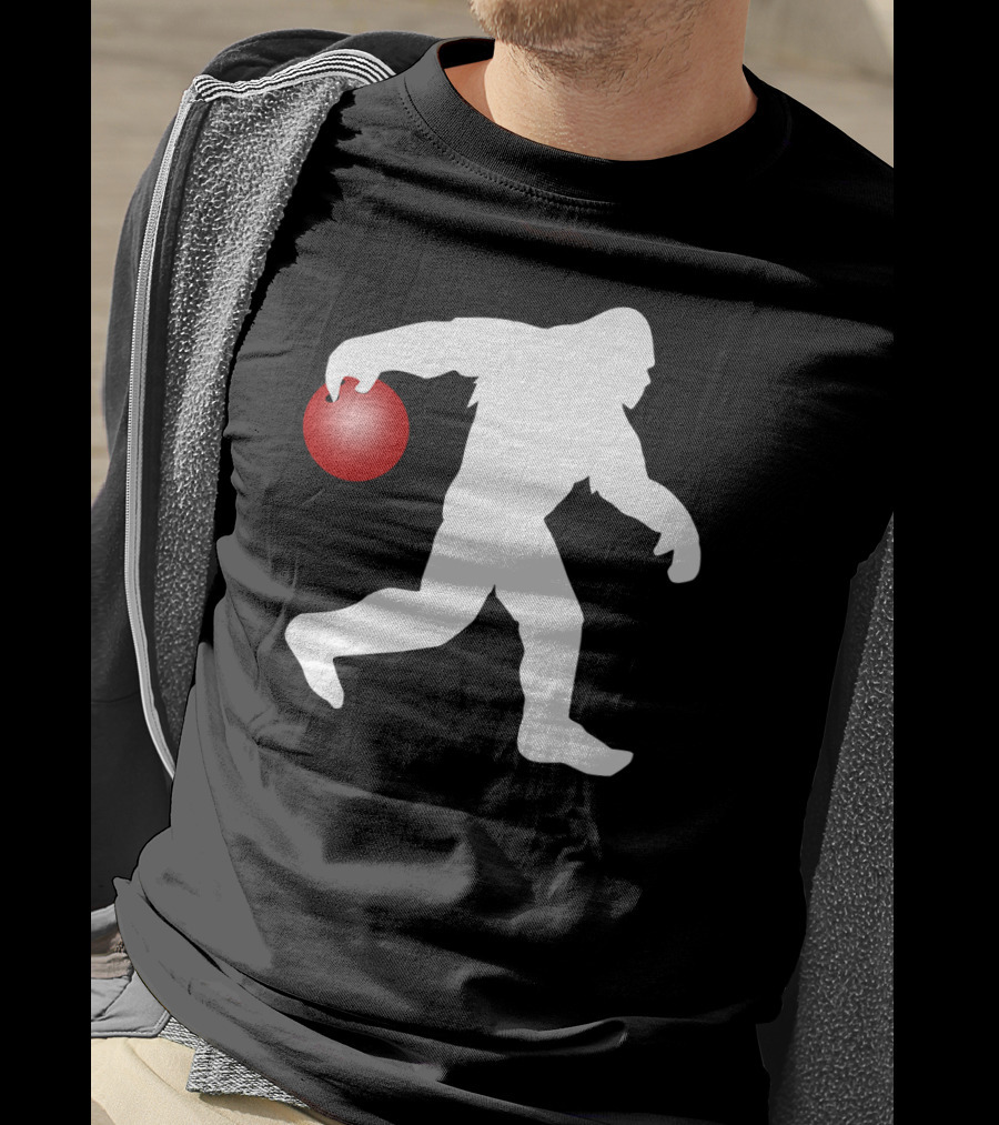 Bigfoot Bowling Silhouette With Red Bowling Ball T-Shirt