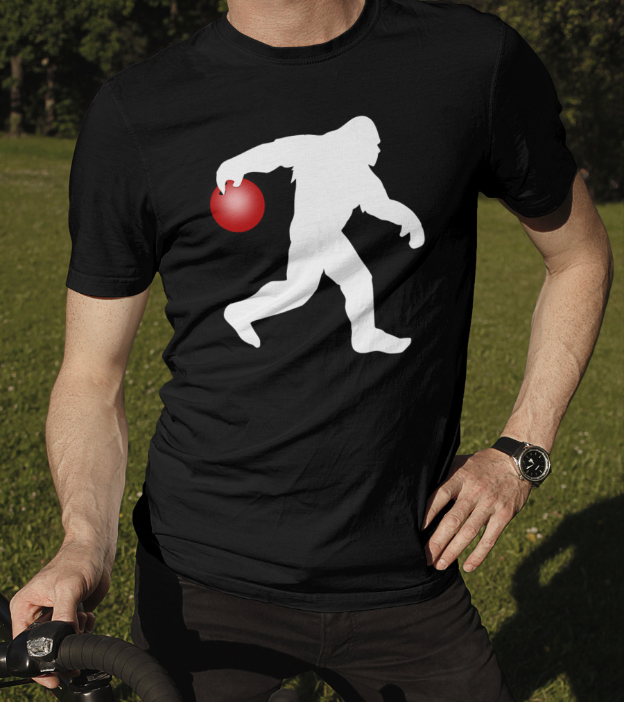 Bigfoot Bowling Silhouette With Red Bowling Ball T-Shirt