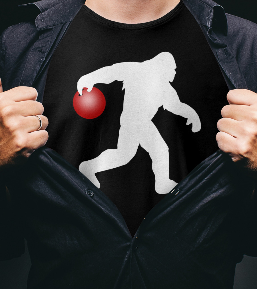 Bigfoot Bowling Silhouette With Red Bowling Ball T-Shirt