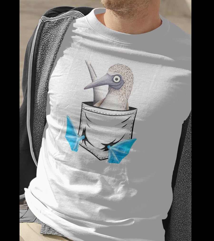 Funny Bird Drawing Blue Foot Booby In Pocket T-Shirt
