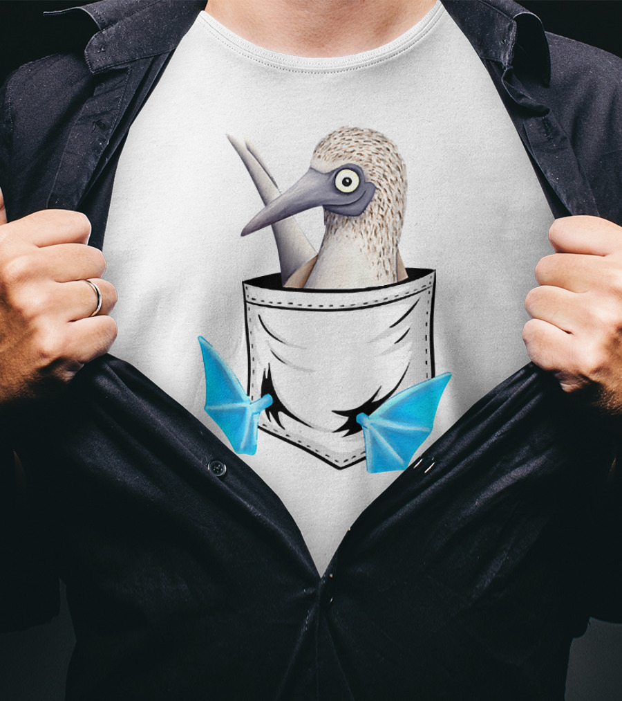 Funny Bird Drawing Blue Foot Booby In Pocket T-Shirt