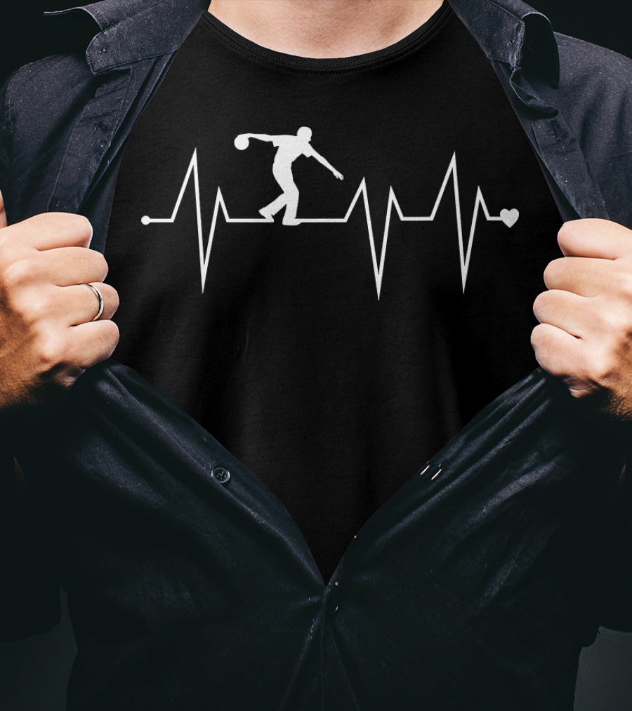 Funny Bowling Bowler Player Heartbeat Heart T-Shirt