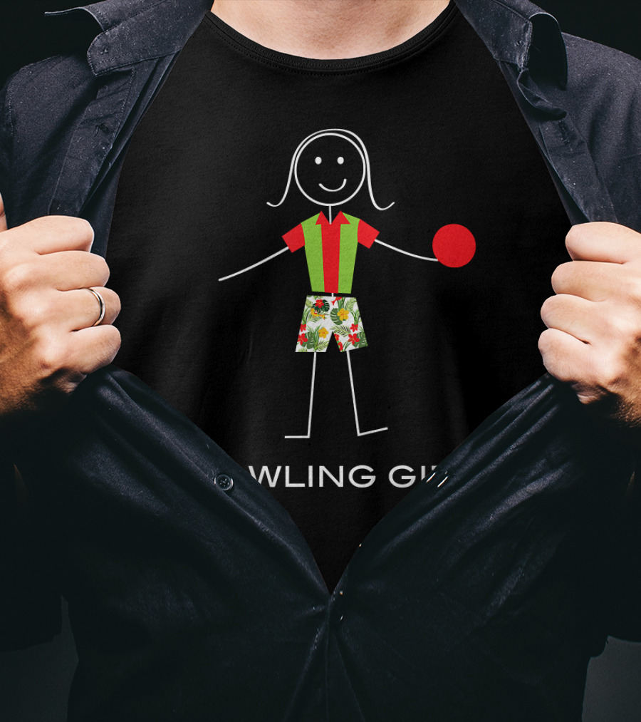 Bowling Girl Stick Figure With Colorful Shorts And Red Ball T-Shirt