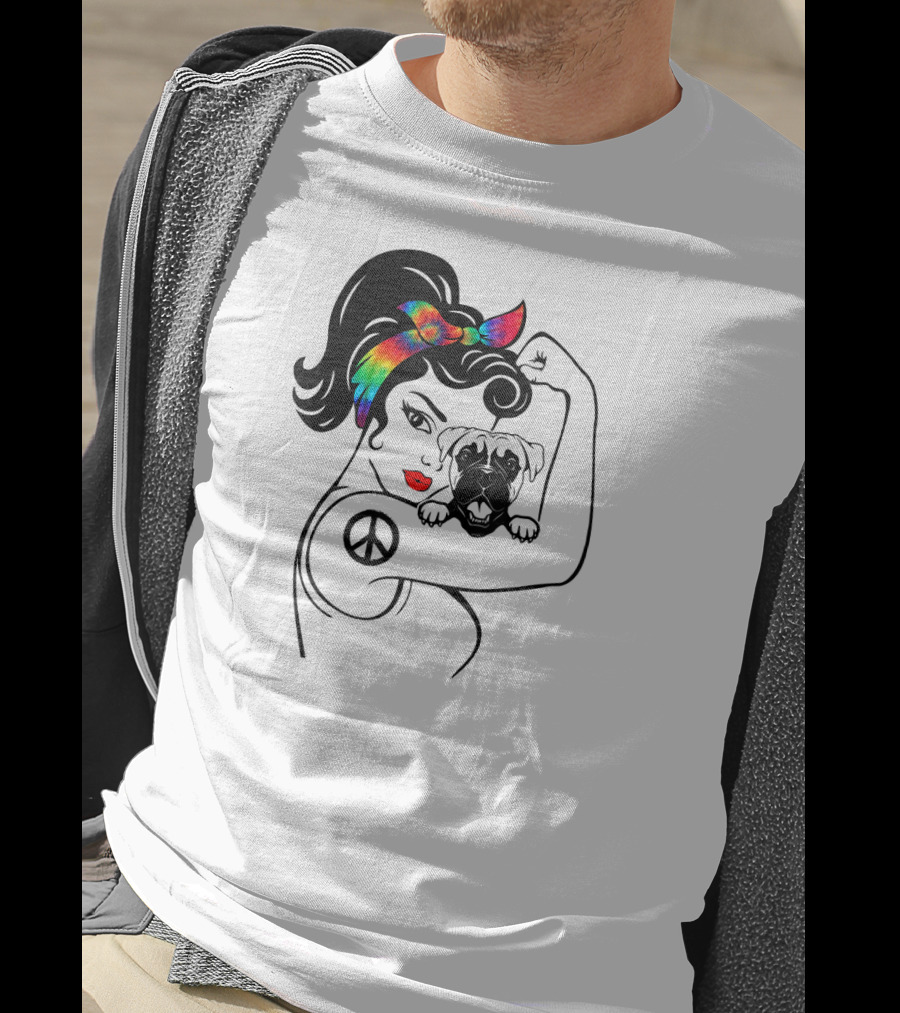 Peace Symbol Hippie Boxer Mom And Dog Lovers Retro T-Shirt