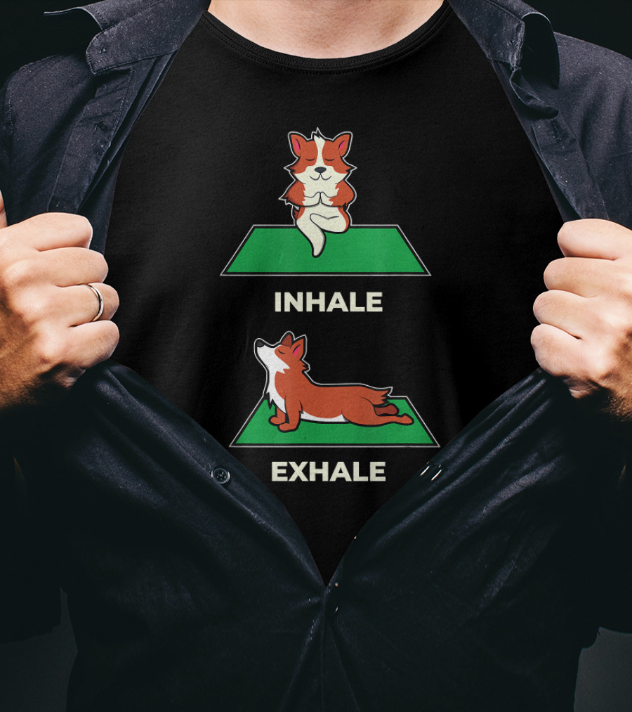 Pilates Yoga Inhale Exhale Funny Corgi T-Shirt