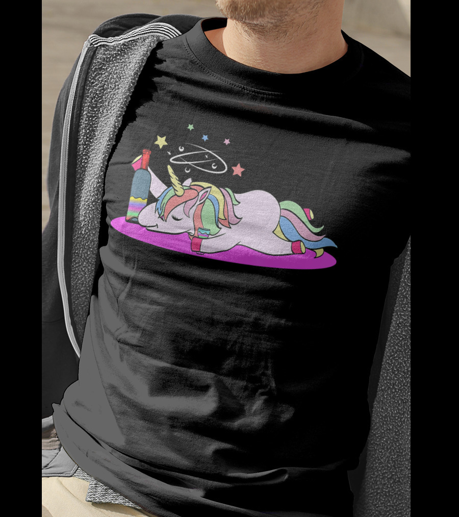 Funny Drunken Unicorn Rainbow Wine Party T-Shirt