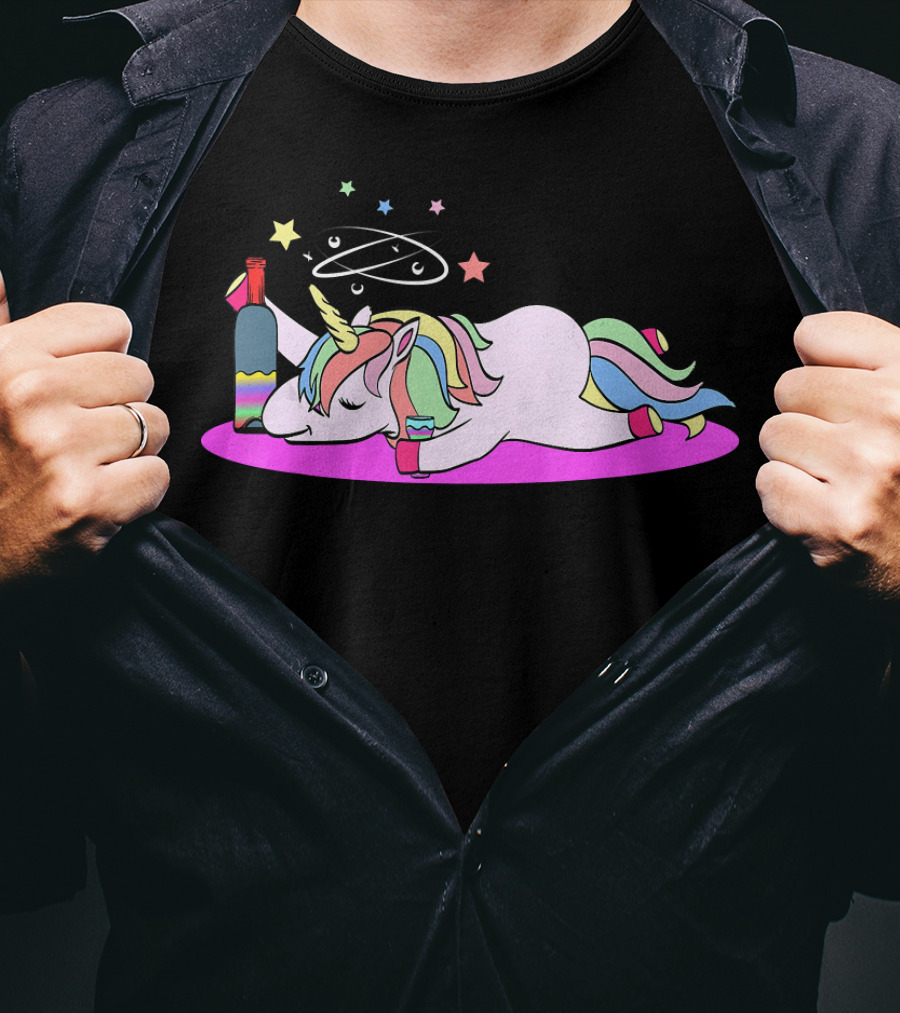 Funny Drunken Unicorn Rainbow Wine Party T-Shirt