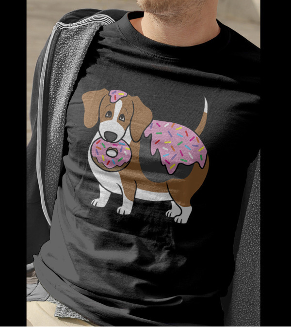 Funny Fat Beagle With Sprinkle Doughnut Sweet Treat T-Shirt