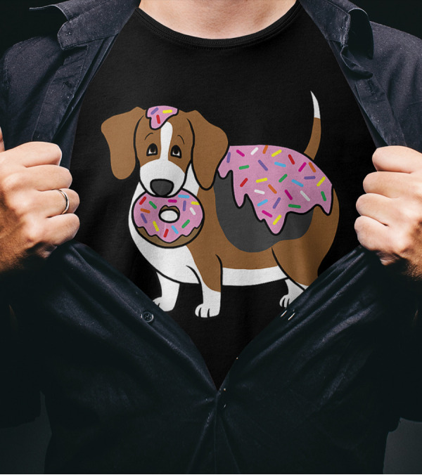 Funny Fat Beagle With Sprinkle Doughnut Sweet Treat T-Shirt