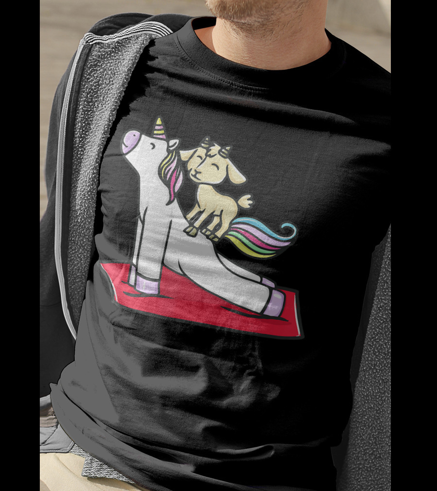 Goat Balancing On Yoga Unicorn Rainbow Mane T-Shirt