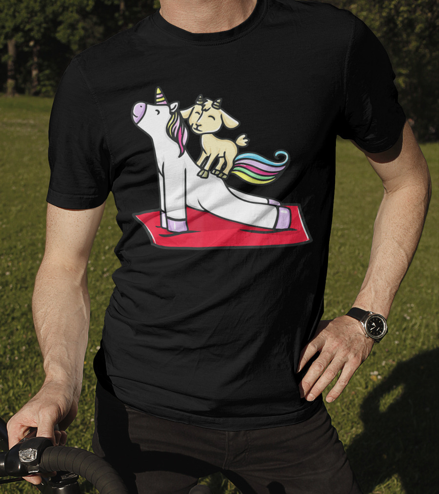 Goat Balancing On Yoga Unicorn Rainbow Mane T-Shirt