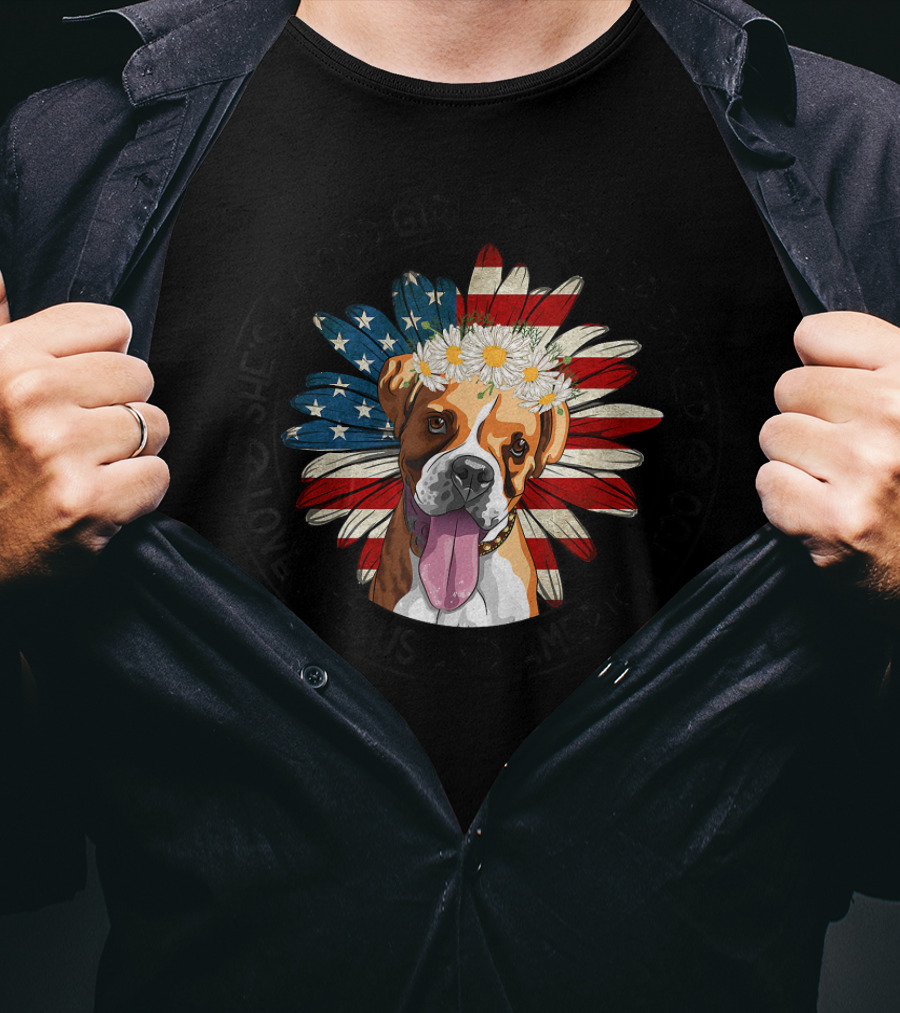 She's A Good Girl Who Loves Her Boxer Loves Jesus And America Too T-Shirt