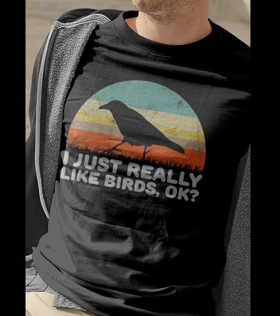 I Just Really Like Birds OK Retro Sunset Bird T-Shirt
