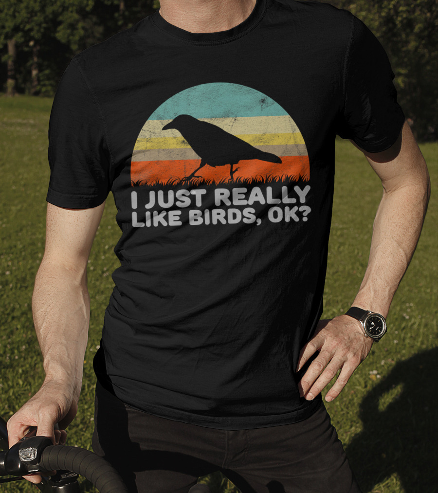 I Just Really Like Birds OK Retro Sunset Bird T-Shirt