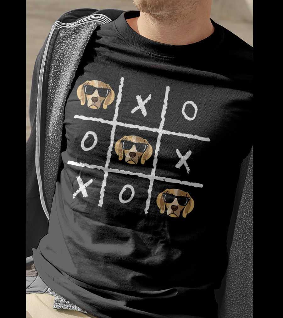 Tic Tac Toe Funny Vintage Nostalgic Beagle Dog Sunglasses T-Shirt