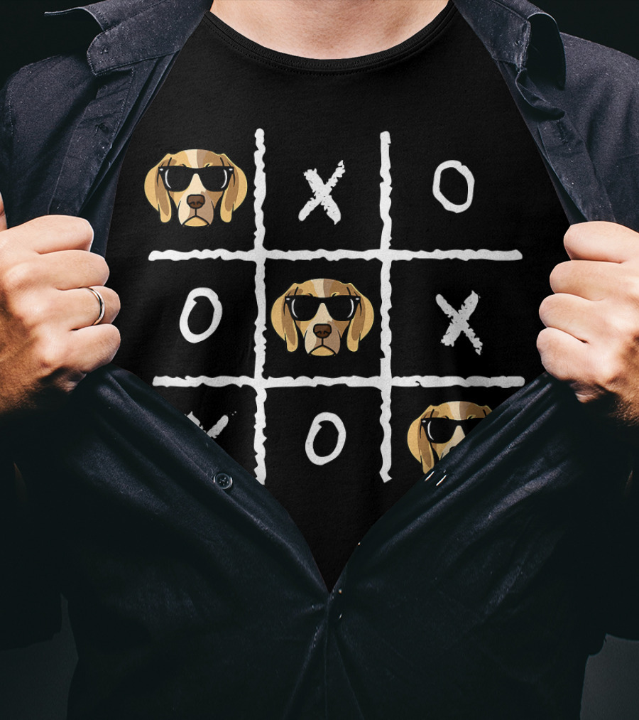 Tic Tac Toe Funny Vintage Nostalgic Beagle Dog Sunglasses T-Shirt