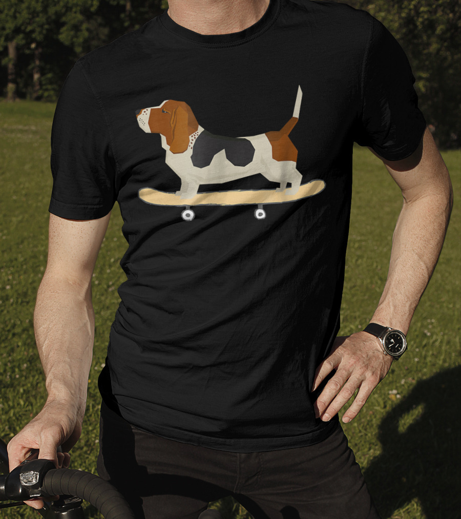 Funny Bassett Hound Skateboarding Adventure T-Shirt