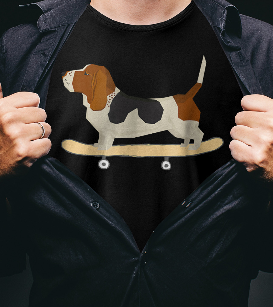 Funny Bassett Hound Skateboarding Adventure T-Shirt