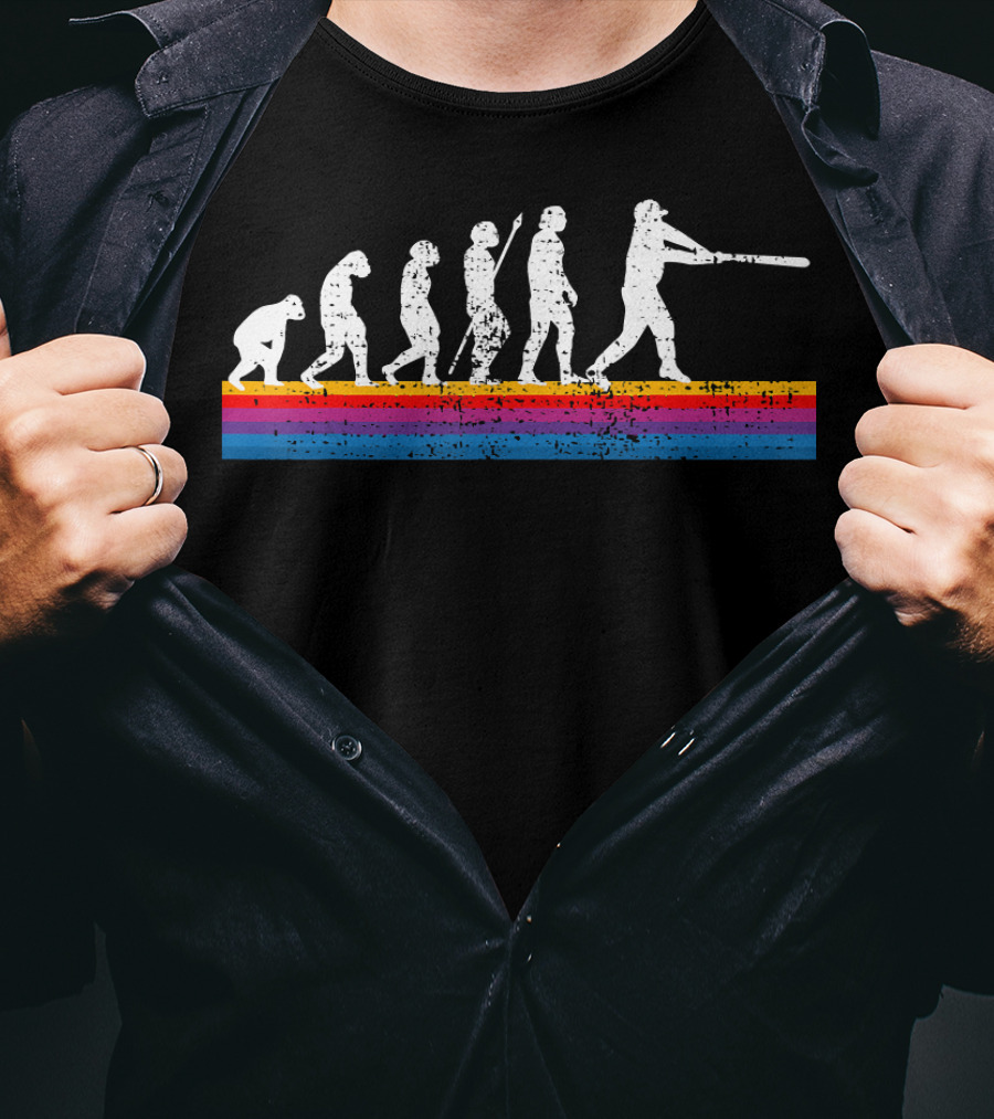 Funny Vintage Baseball Evolution Silhouette Retro Stripes T-Shirt
