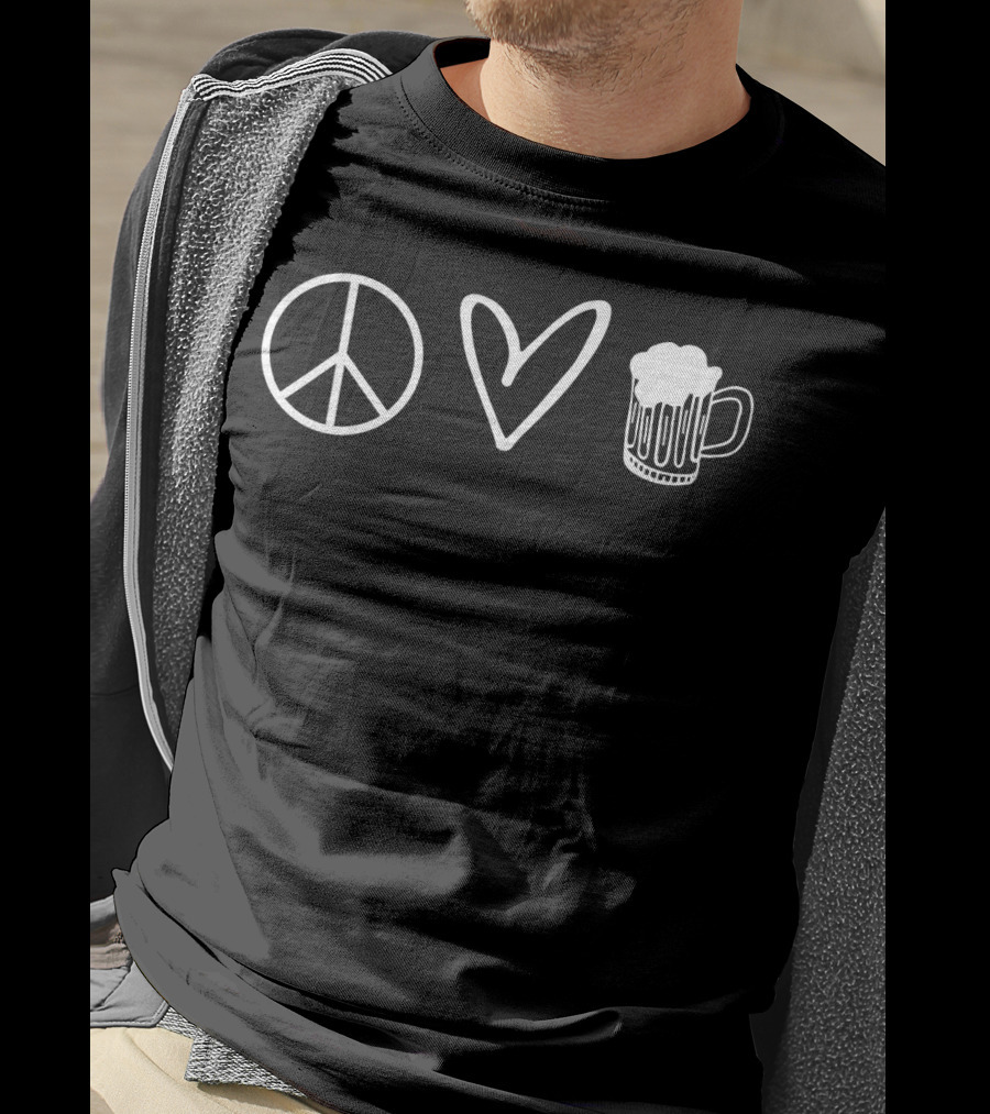 Peace Love Beer Funny Cool T-Shirt