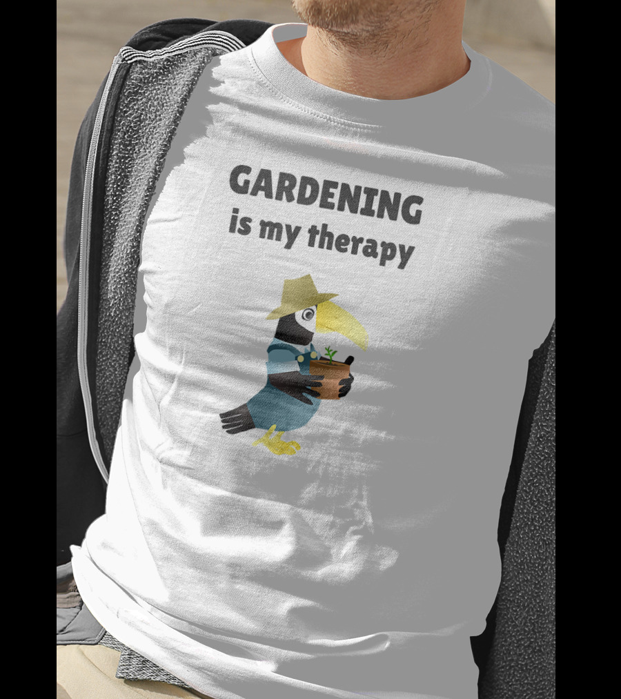 Gardening Is My Therapy Toucan In Hat Holding Plant T-Shirt