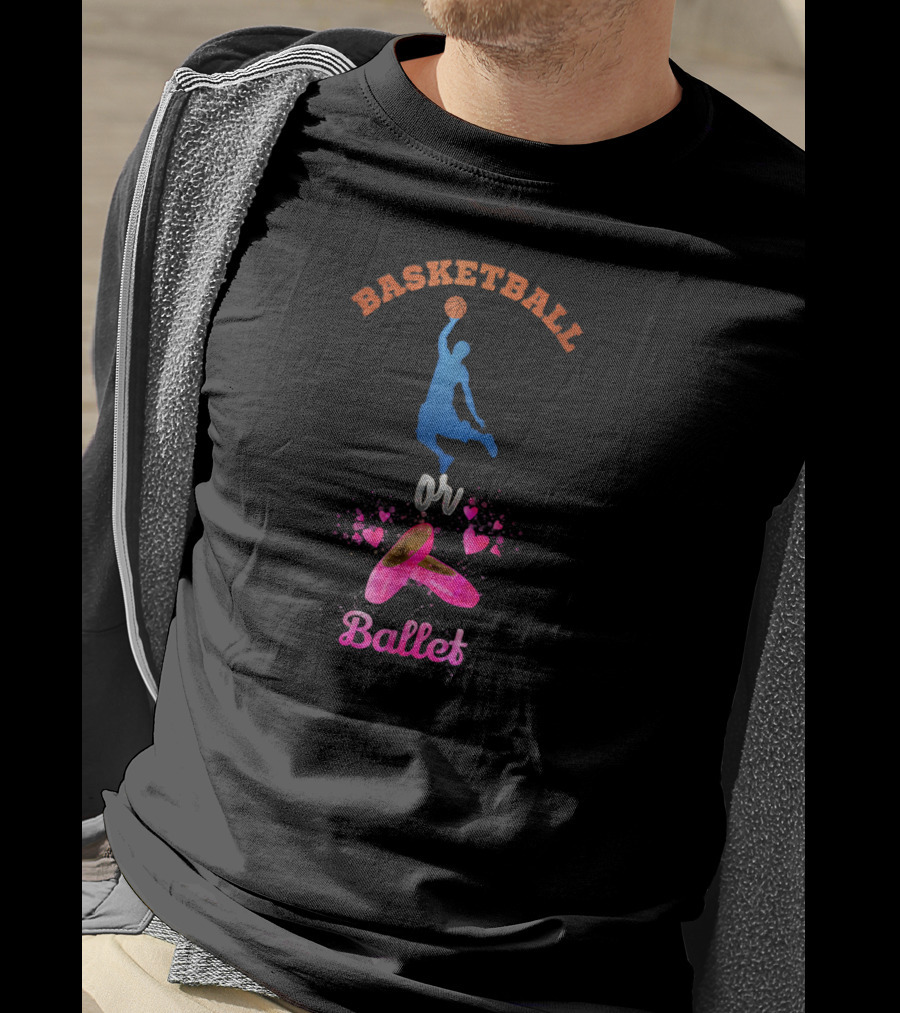 Basketball Or Ballet Team Blue Pink Gender Reveal T-Shirt