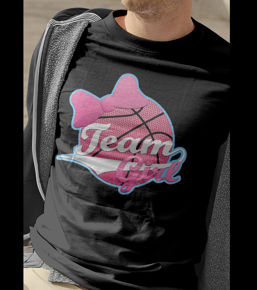 Gender Reveal Party Team Pink Girl Basketball Bow T-Shirt