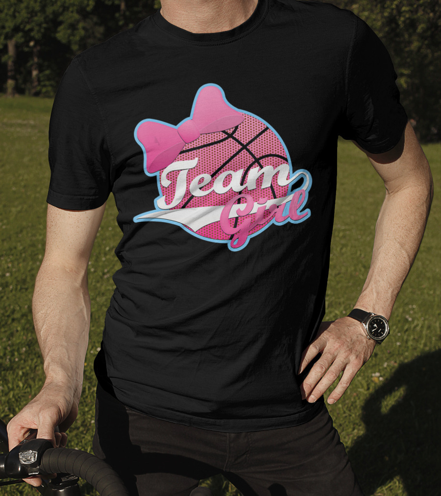Gender Reveal Party Team Pink Girl Basketball Bow T-Shirt