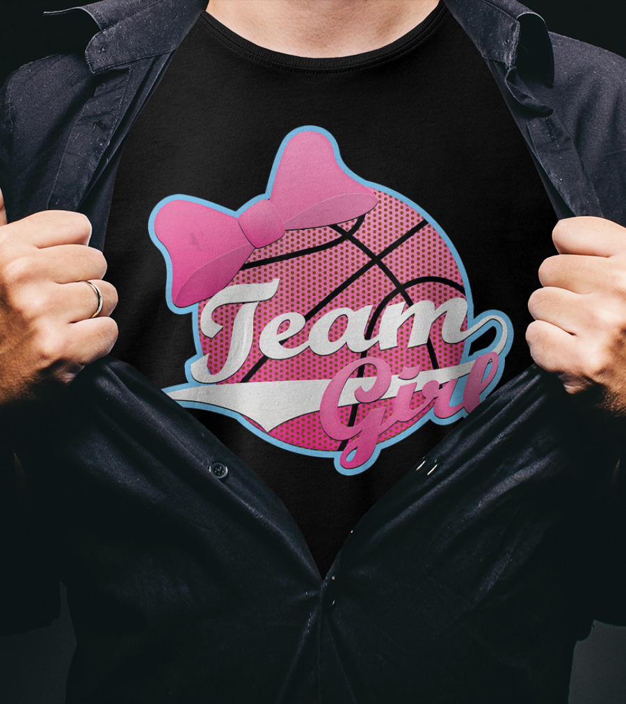 Gender Reveal Party Team Pink Girl Basketball Bow T-Shirt