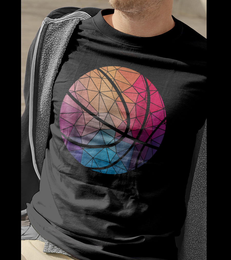 Geometric Cool Rainbow Basketball Shape T-Shirt