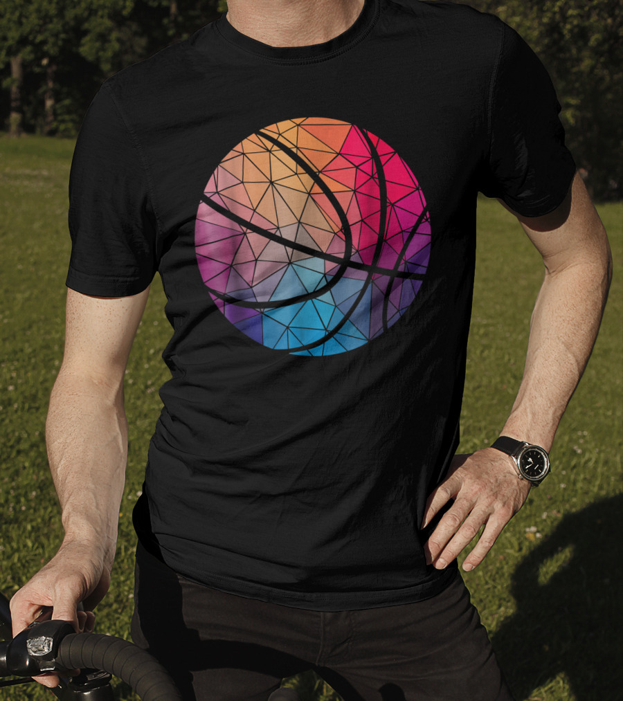 Geometric Cool Rainbow Basketball Shape T-Shirt