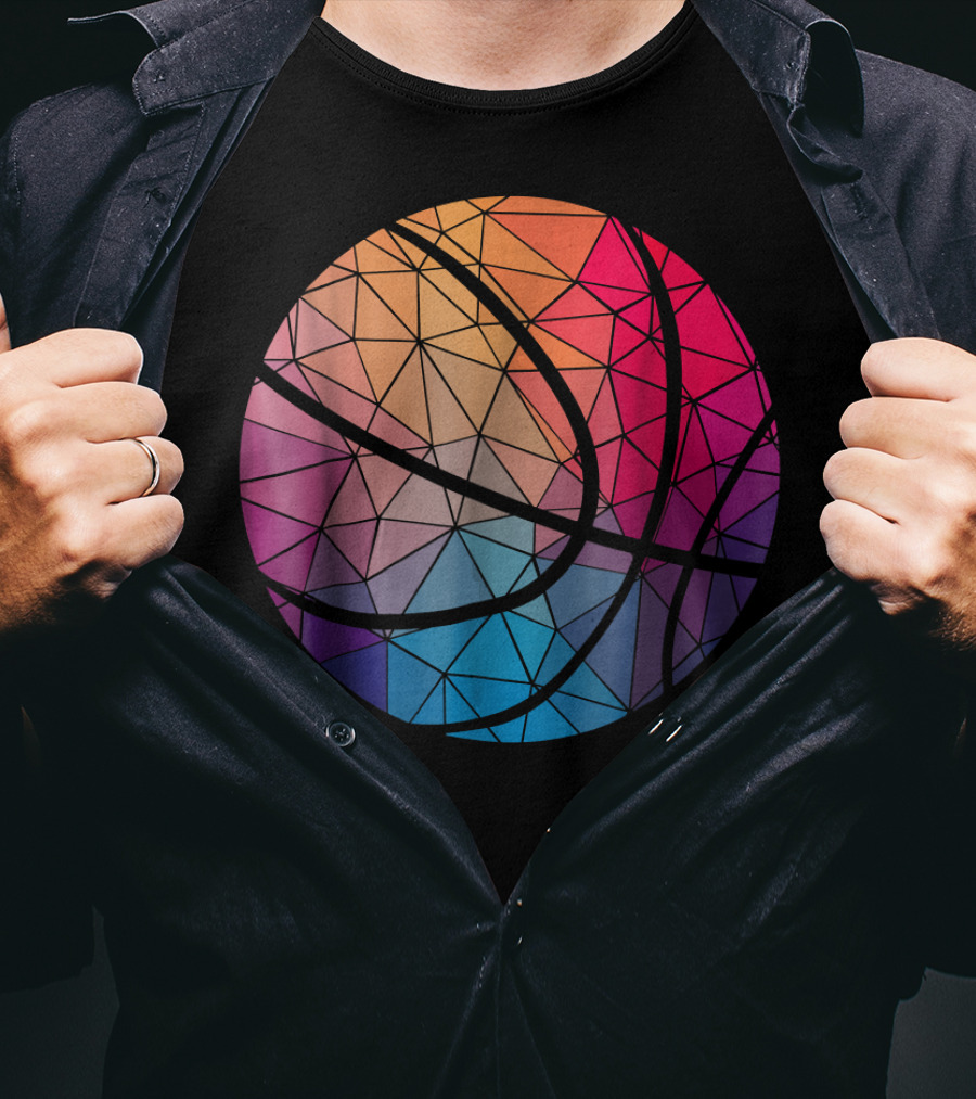 Geometric Cool Rainbow Basketball Shape T-Shirt