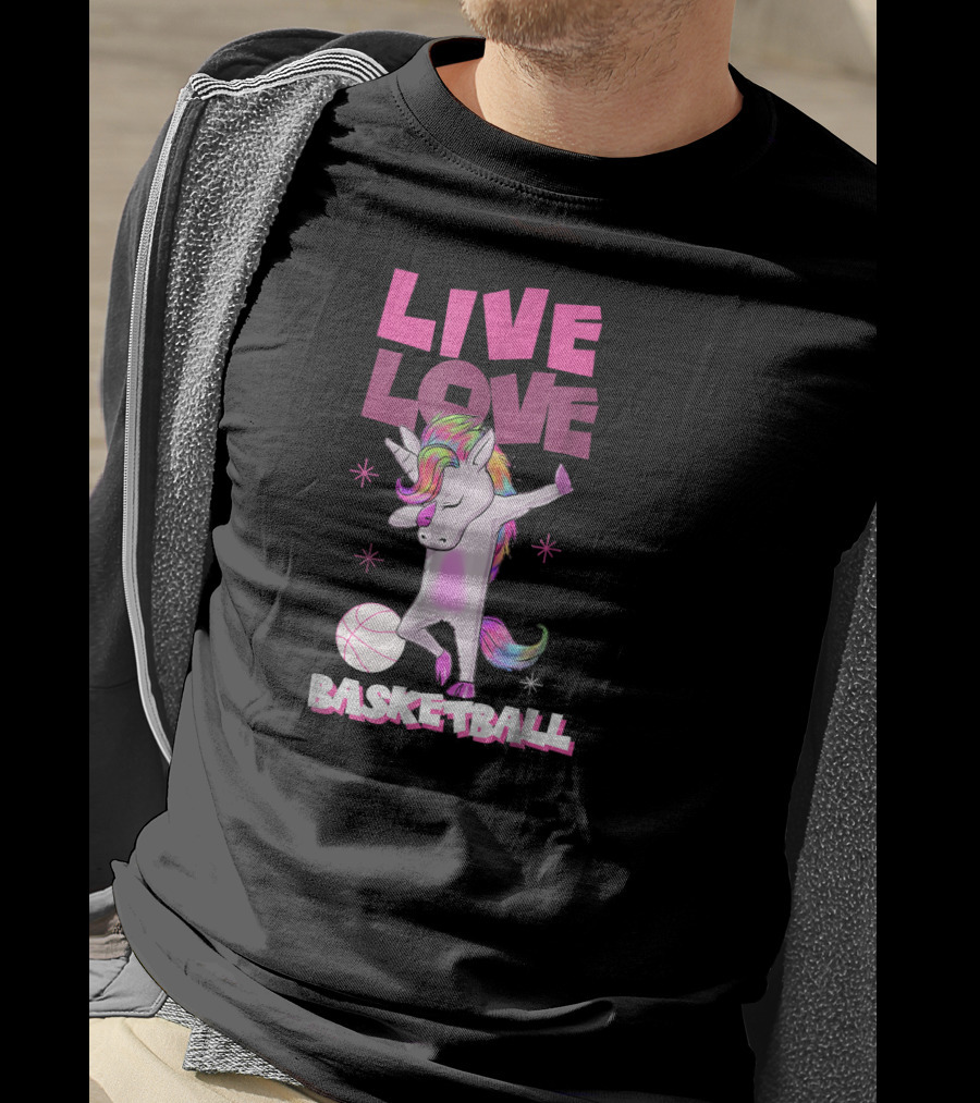 Live Love Basketball Dabbing Unicorn T-Shirt