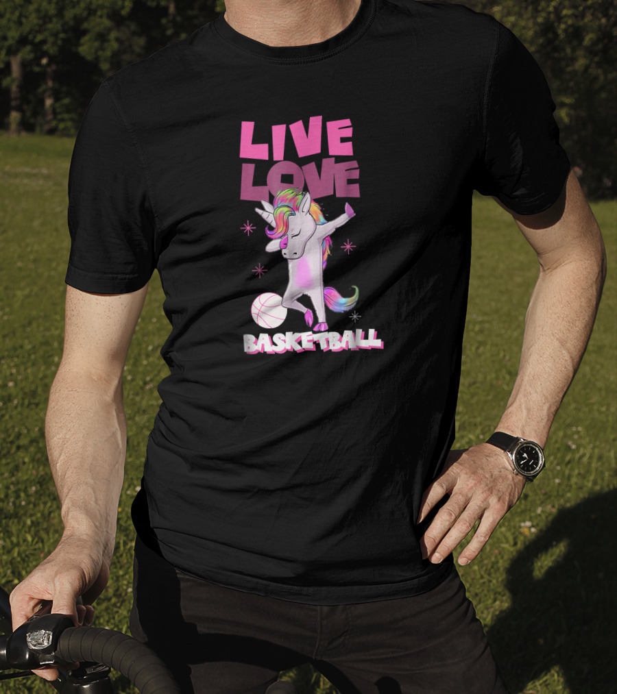 Live Love Basketball Dabbing Unicorn T-Shirt