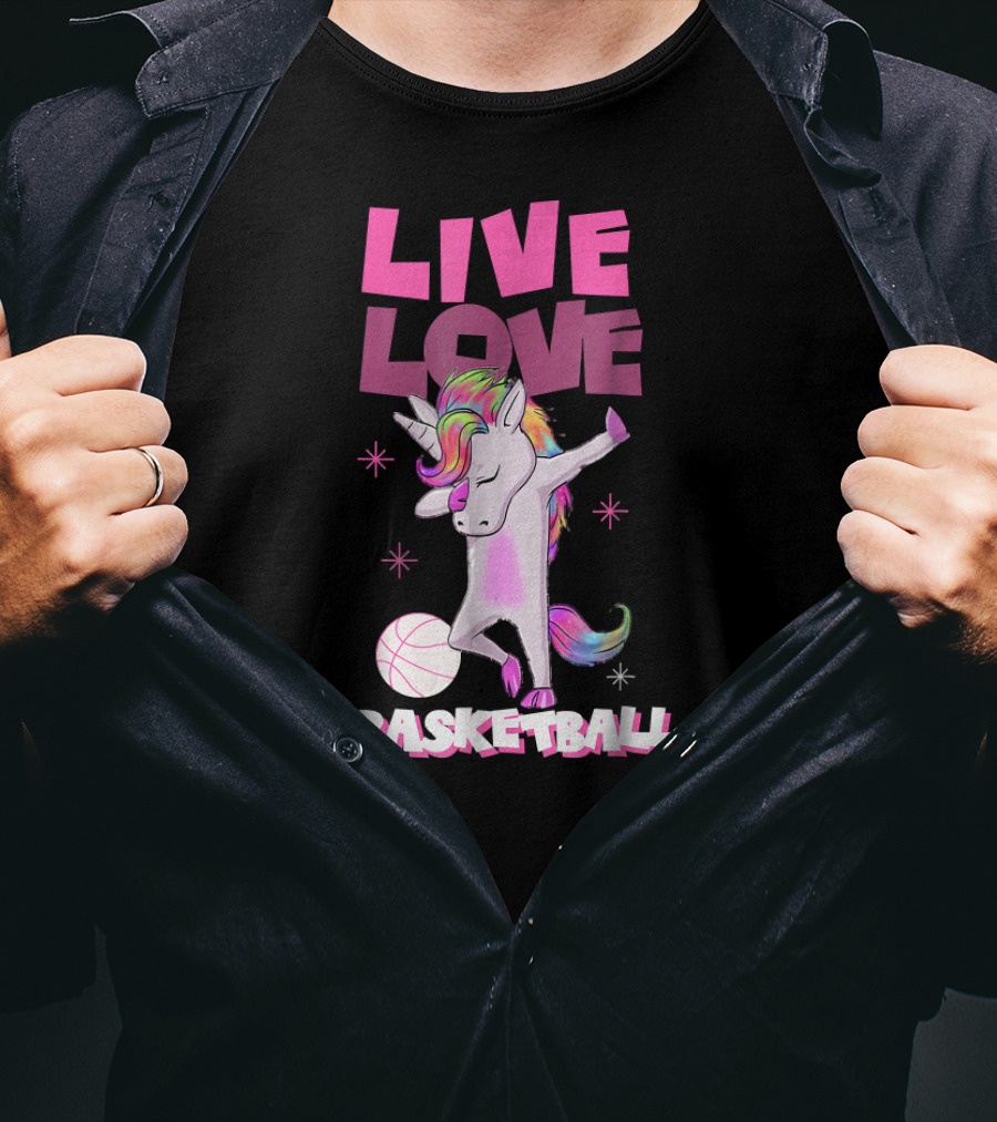 Live Love Basketball Dabbing Unicorn T-Shirt