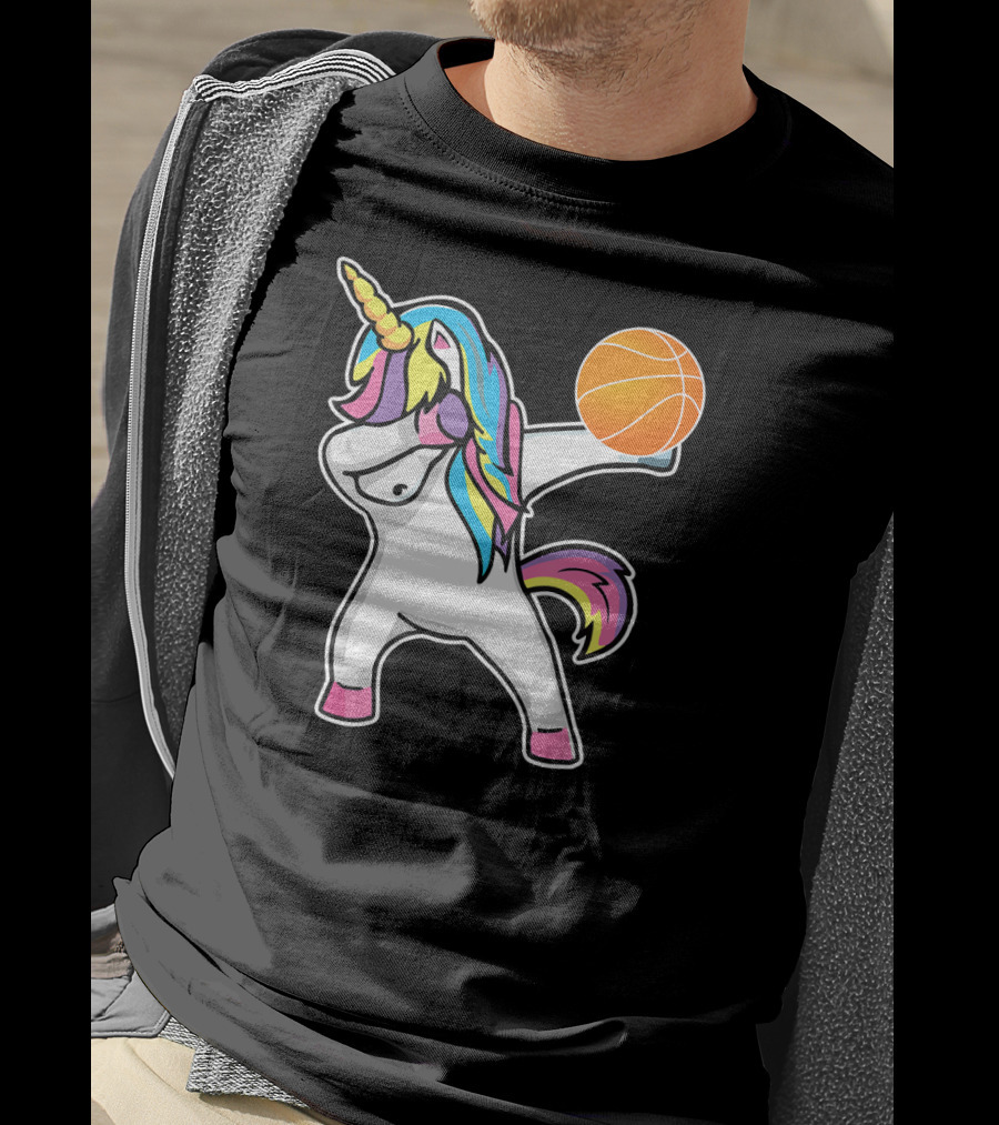 Unicorn Dabbing Basketball Player With Colorful Mane T-Shirt