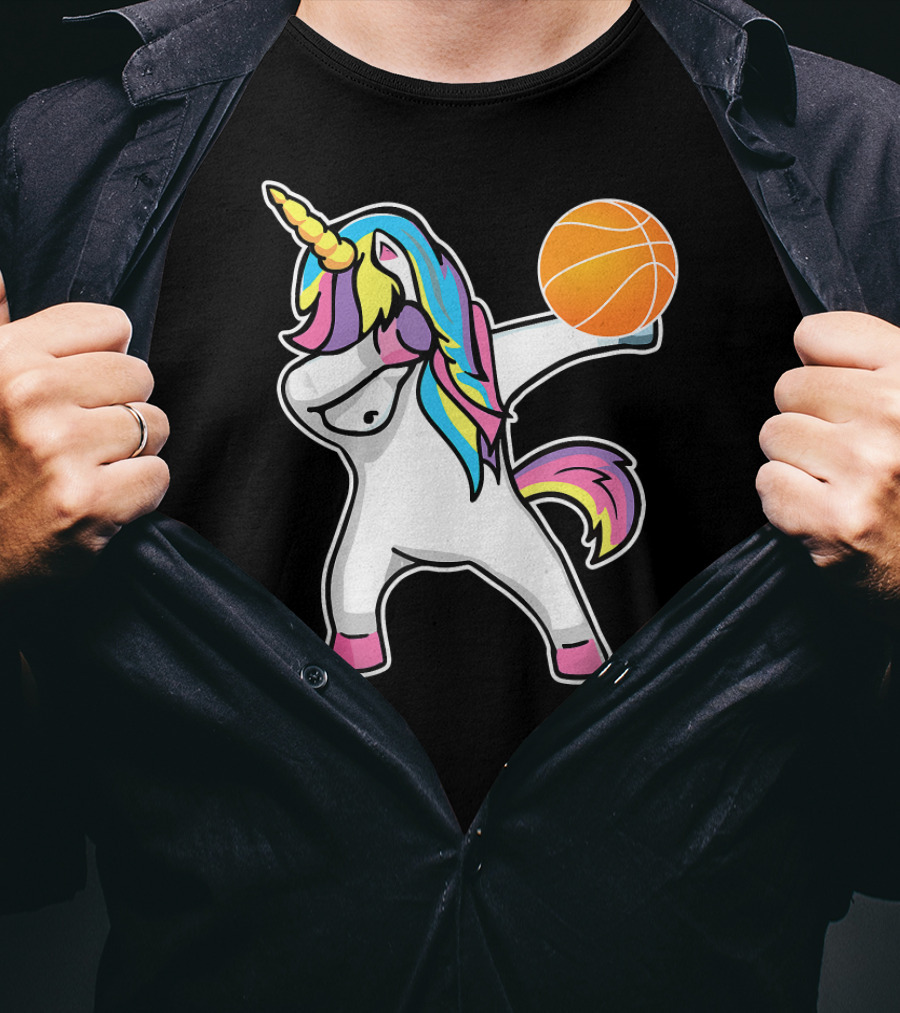 Unicorn Dabbing Basketball Player With Colorful Mane T-Shirt