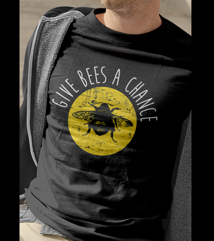 Give Bees A Chance Funny Cute Vegan Yellow Circle Bee T-Shirt