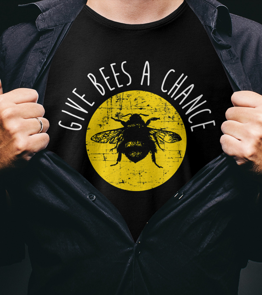 Give Bees A Chance Funny Cute Vegan Yellow Circle Bee T-Shirt