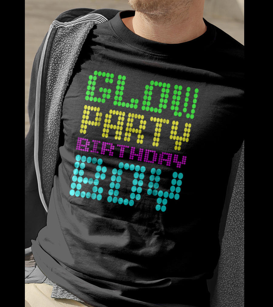 Glow Party Birthday Boy Colorful Dot Text T-Shirt