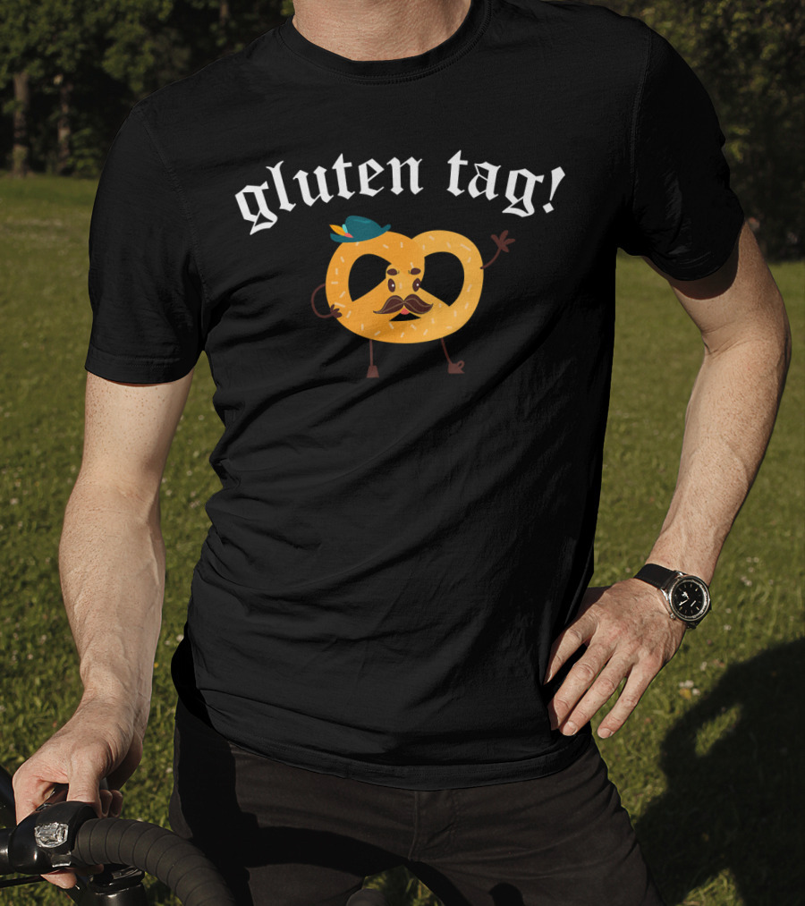 Gluten Tag Funny Oktoberfest Pretzel With Mustache And Hat T-Shirt
