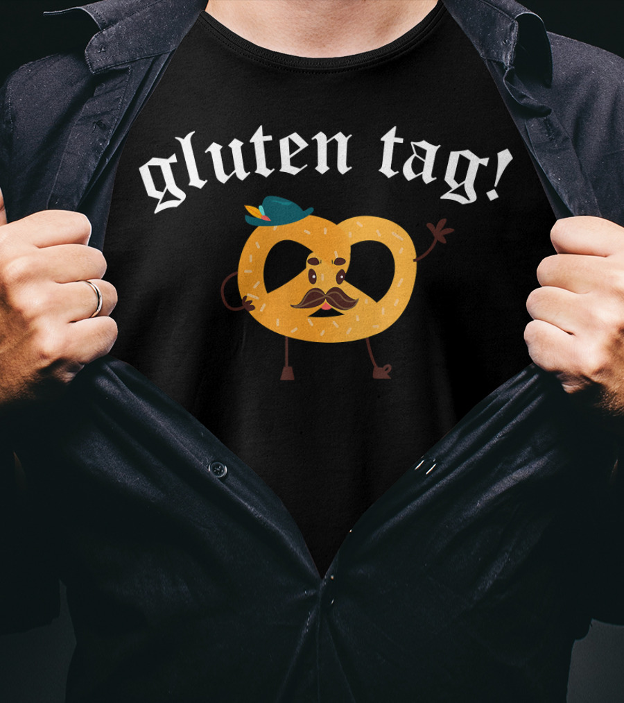 Gluten Tag Funny Oktoberfest Pretzel With Mustache And Hat T-Shirt